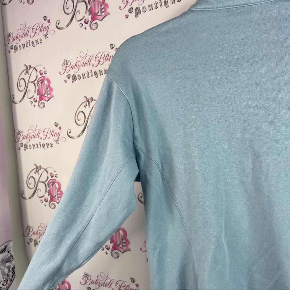 Descente sweater half zip collared pin stripes warm Light Blue white Sweater - Picture 11 of 15